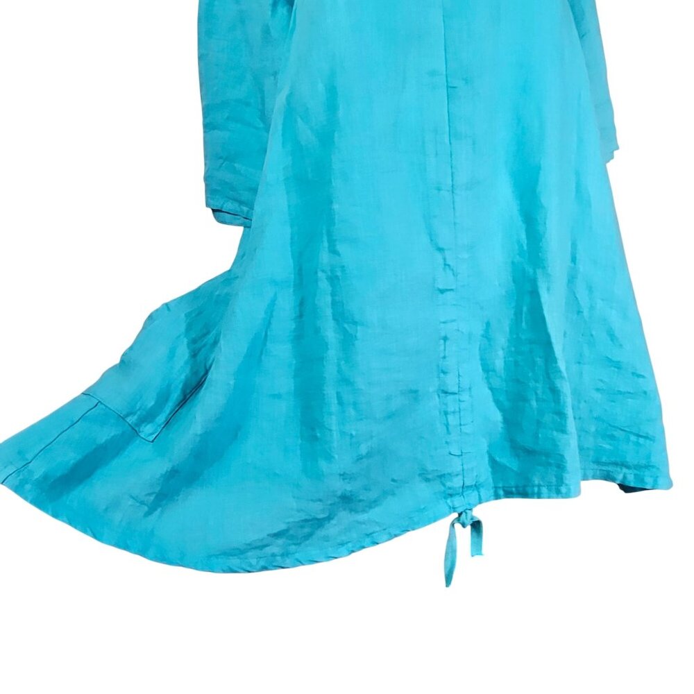 Bryn Walker Oversized‎ Linen Tunic M Turquoise Coastal Artsy Pocket Lagenlook - Picture 4 of 14